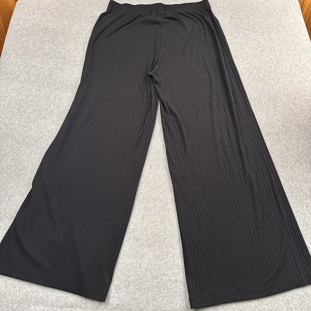 Adidas Essentials Wide Rib Pants Women XL Black High Rise Relaxed Stretch JD1499